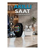 Bluetooth Arama Destekli Akıllı Saat Seti Kablosuz Kulaklık ve 7 Kordonlu Android iOS Uyumlu