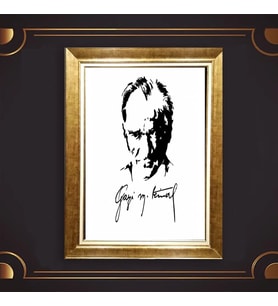 Altın Varaklı Çerçeveli Paspartulu Atatürk Tablo z4866 (Gold)