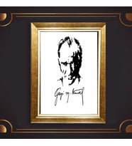 Altın Varaklı Çerçeveli Paspartulu Atatürk Tablo z4866 (Gold)