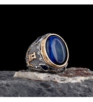 Senin Silver – Şah Duruşu 925  Oval Taşlı Maskülen Yüzük (Mavi)