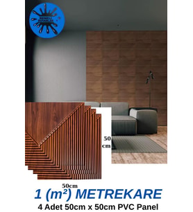 1m² (50cmx50cm 4 Adet) Kahverengi 3D ABS PVC Çizgili Desenli Dayanıklı Duvar Paneli Silinebilir