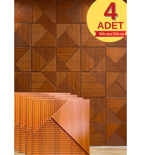 1m² (50cmx50cm 4 Adet) Teak Renk 3D ABS PVC Çizgili Desenli Dayanıklı Duvar Paneli Silinebilir