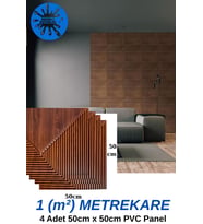 1m² (50cmx50cm 4 Adet) Kahverengi 3D ABS PVC Çizgili Desenli Dayanıklı Duvar Paneli Silinebilir