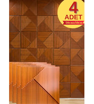 1m² (50cmx50cm 4 Adet) Teak Renk 3D ABS PVC Çizgili Desenli Dayanıklı Duvar Paneli Silinebilir