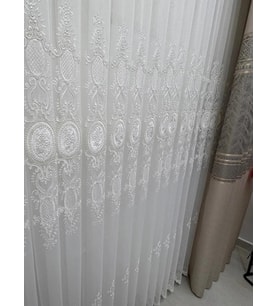 NİVEMESHOME HAZEL APLİK3 EKRU 1/3 PİLELİ BAMBU TÜL PERDE