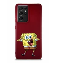 Samsung Galaxy S21 Ultra Soft Premier Kapak Sünger Bob Tasarımlı Silikon Kılıf - Mürdüm (Şeffaf)