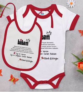 BK Kids Canım Babam Tasarımlı Kırmızı Bebek Body Zıbın ve Mama Önlüğü Hediye Seti-1