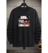 Unisex Makima Hugging Denji Bisiklet Yaka Sweatshirt (Siyah)