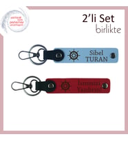 Kişisel Gemi Dümeni Simgeli Anahtarlık, 2’li Set Olarak Hazırlandı, Gök Mavi-Kırmızı
