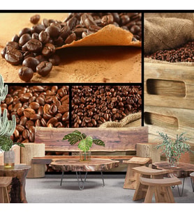 Kahve Çekirdekli Cafe Duvar Kağıdı Baskı