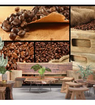Kahve Çekirdekli Cafe Duvar Kağıdı Baskı