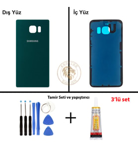 Samsung Galaxy S6 Edge Yeşil Renk Arka Kapak + Tamir Seti + B7000 Yapıştırıcı Arka Cam Batarya Kapağı Pil Kapağı Lazer Kesim Back Cover Galaxy S6 Edge Uyumlu