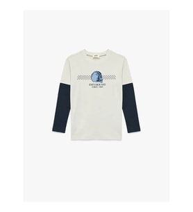 Koton Bisiklet Yaka Baskılı Gri Erkek Çocuk Uzun Kollu T-shirt 6WKB10379TK