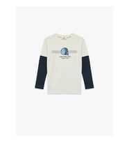 Koton Bisiklet Yaka Baskılı Gri Erkek Çocuk Uzun Kollu T-shirt 6WKB10379TK