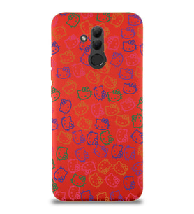 Huawei Mate 20 Lite Uyumlu Lansman Kılıf Hello Kitty Tasarımlı İçi Kadife Kırmızı Kapak (Şeffaf)