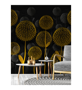 Dreamwall Hindiba Çiçeği Desenli Kumaş Dokulu Sağlıklı Tekstil Duvar Kağıdı (Siyah)