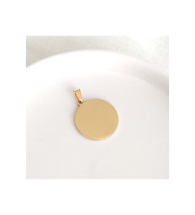 16L Çelik Gold Yuvarlak Plaka Kolye Ucu - 2,5 cm Minimalist Tasarım