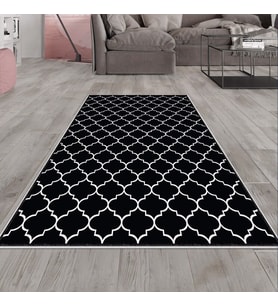 Siyah Damla Desenli Yıkanabilir Kaymaz Taban Leke Tutmaz Modern Salon Halısı ve Yolluk (Beyaz)