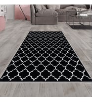 Siyah Damla Desenli Yıkanabilir Kaymaz Taban Leke Tutmaz Modern Salon Halısı ve Yolluk (Beyaz)