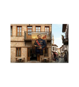 Askeri Üniformalı Atatürk Portresi Poster Bayrak Premium Raşel Kumaş 300x450cm ATA75
