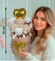 Anneler  Gününe ÖZEL: Deluxe Krem Peluş Silindir Kutuda, Kalpli Balonlu 6’lı Boz Ayıcık Buketi - Anneye  Hediye