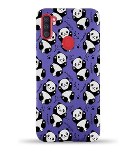 Samsung Galaxy A11 Uyumlu Lansman Kılıf Panda Tasarımlı İçi Kadife Kapak-Mor (Şeffaf)