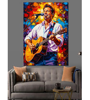 Gitar Çalan Şarkıcı Renkli Sanat Dekoratif Kanvas - Mdf Ahşap Tablo