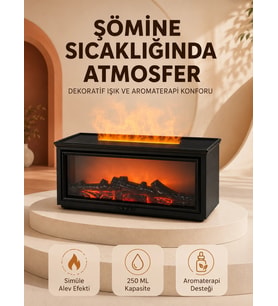 Alev Efektli Aroma Yayıcı Hava Nemlendirici Uzaktan Kumandalı Gece Lambası