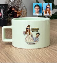 Kişiye Özel Karikatürlü Gelin Damat Evleniyoruz Mutluyuz Lüks Pastel Fincan Sevgililer Günü Hediyesi