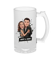 Dans Eden Çiftler Sevgiliye Hediye Karikatürlü Bira Bardağı
