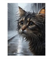 Islanmış Sevimli Kedi Tasarım Ahşap Tablo
