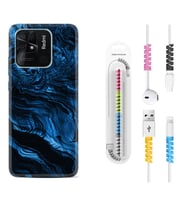 Xiaomi Redmi Note 7 8 9 Pro 10 2022 10 Pro 10S Kılıf Kablo Koruma Spiral Silikon Blue MArble 1379