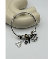 Çelik Silver Taşlı Üçgen Siyah İstiridye Charmlı Pandora Bileklik - 26blk52