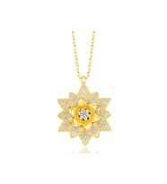 Gümüş Gold Beyaz Taşlı Lotus Çiçeği Kadın Kolye CSR2180969