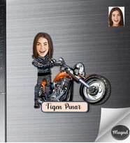 Kişiye Özel Motorcu Kadın Ahşap Magnet -6