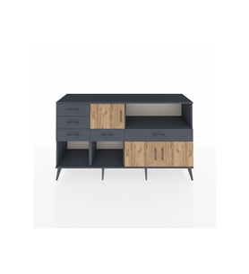 Kronos Konsol 2 Raflı 5 Çekmeceli 3 Kapaklı 176x59x99 Antrasit-Çam/Antrasit