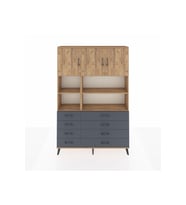 Arges Dolap 8 Raflı 8 Çekmeceli 3 Kapaklı 132x30x195 Çam-Çam/Antrasit