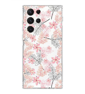 Samsung Galaxy S22 Ultra  Kamera Korumalı Kapak Floral Kırmızı Tasarımlı  Şeffaf Kılıf