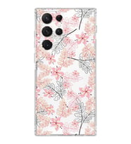 Samsung Galaxy S22 Ultra  Kamera Korumalı Kapak Floral Kırmızı Tasarımlı  Şeffaf Kılıf