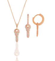 Gümüş rose zirkon taşlı anahtar kolye ve küpe ikili set SGTL11880ROSE