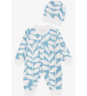 Breeze Erkek Bebek Tulum Yaprak Desenli 0-3 Ay-6 Ay, Mavi