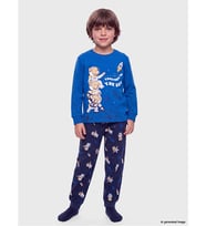 LCW Kids Mavi Bisiklet Yaka Baskılı Erkek Çocuk Pijama Takım