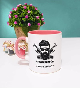 Erkek Kuaförü Tasarımlı Kişiye Özel Hediye Erkek Kuaförü Kupa Bardak Pembe