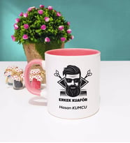 Erkek Kuaförü Tasarımlı Kişiye Özel Hediye Erkek Kuaförü Kupa Bardak Pembe