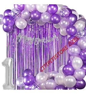 1 Yaş Mor Renkli Doğum Günü Balon Seti