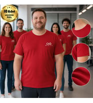 Logonuza Özel 10 Adet Kırmızı Büyük Beden Tişört - Pamuk Unisex Kurumsal Büyük Beden Tişört