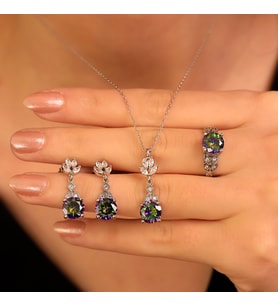 925 Ayar Gümüş Mistik Topaz Taşlı Set
