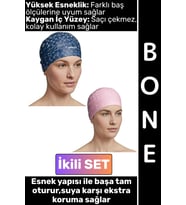 #Bone Konforlu Esnek Yumuşak Havuz Deniz Yüzme Kaygan İç Yüzey Şık Su Geçirmez Saç Bonesi İkili SET