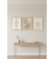 Minimalist Botanik Yaprak Desenli 3’lü Ahşap Çerçeveli Tablo Seti