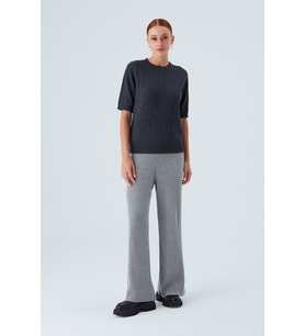 Peraluna NICOLE BLOUSE Saç Örgülü Kısa Kollu Kaşmirli Kadın Triko Bluz - Antrasit